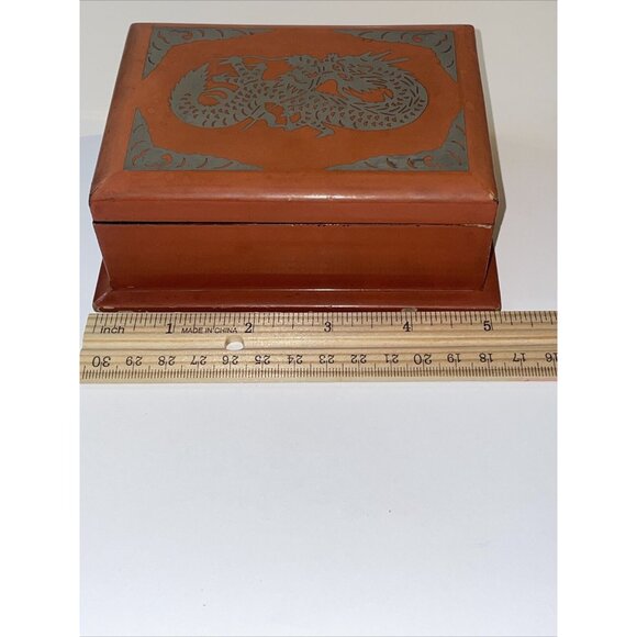 Vintage Japanese Dragon Trinket Jewelry Box Red Lacquer Bamboo MCM Read EL5 - Picture 11 of 13